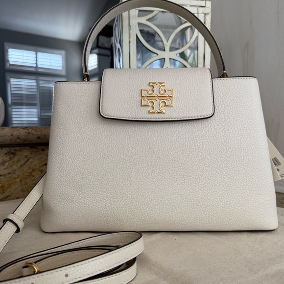 New Tory Burch Britten small satchel leather ivory color - Picture 1 of 8